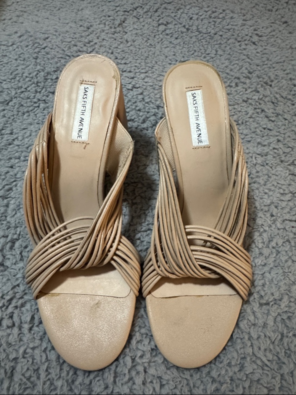 Saks Fifth Avenue Nude Braided Strap Slide Mules